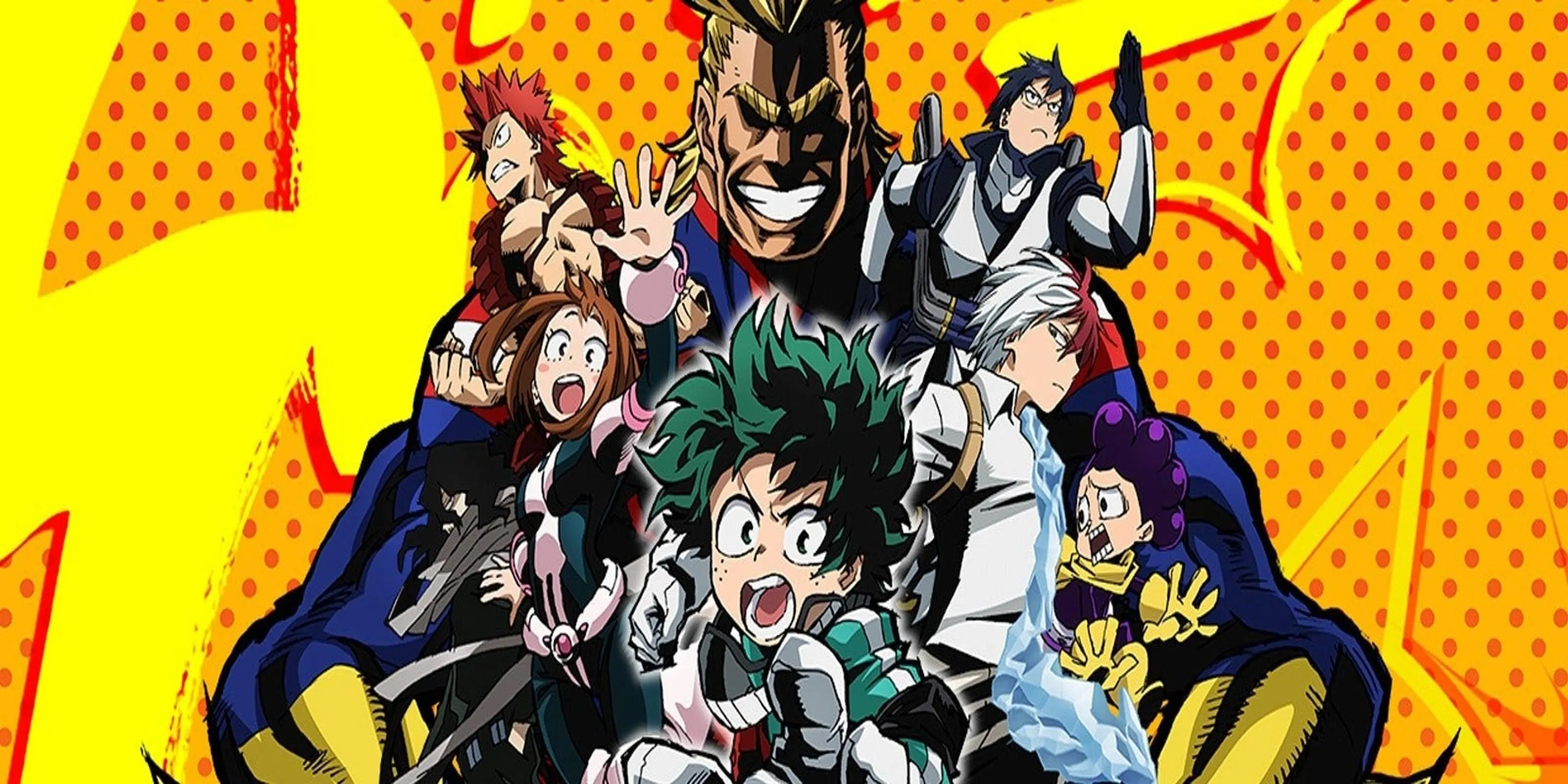 All Might và Izuku Midoriya (Deku) đứng cùng nhau trong một cảnh từ mùa đầu tiên của My Hero Academia.