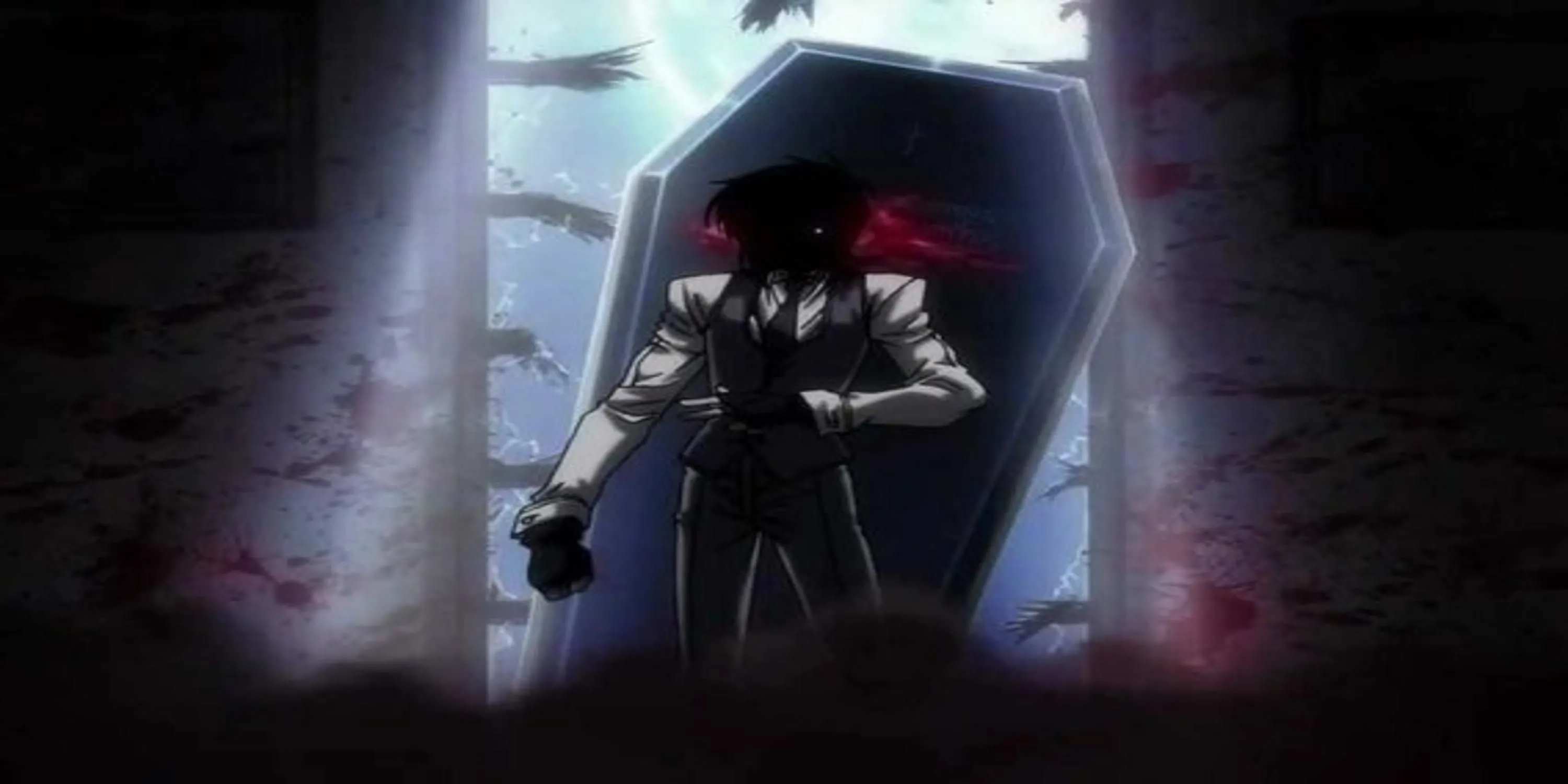 Alucard ở dạng cô gái và Walter trẻ tuổi trong bối cảnh Hellsing The Dawn thời Thế chiến 2