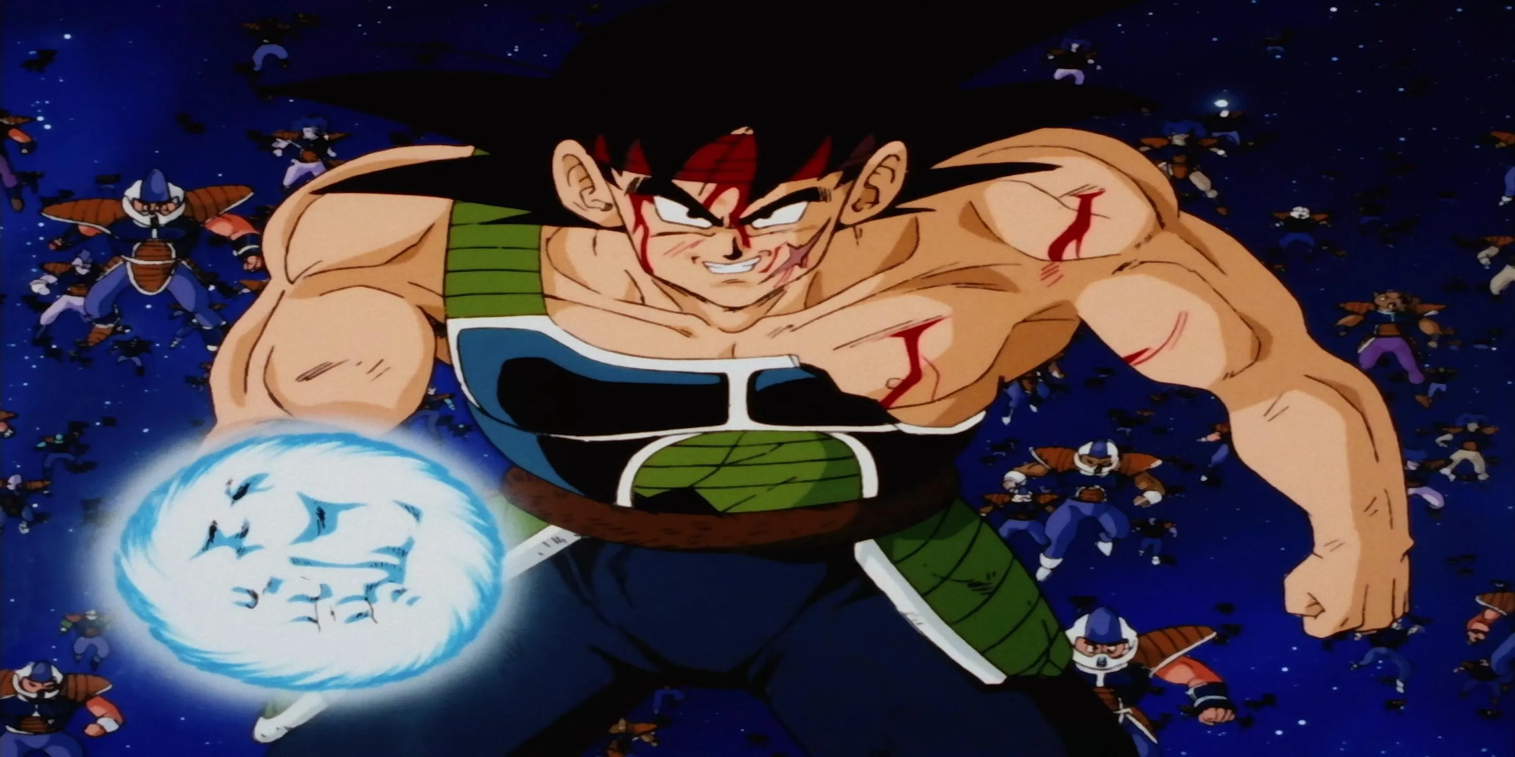 Bardock, cha của Goku, nhìn về phía hành tinh Vegeta sắp bị hủy diệt trong phim Dragon Ball Z Bardock