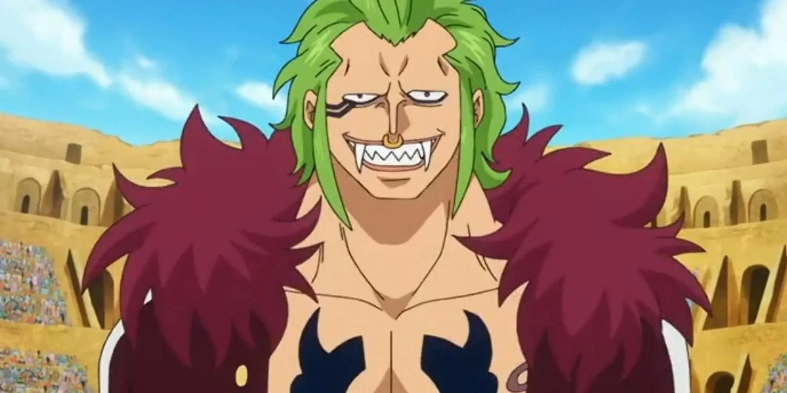 Bartolomeo, fan cuồng số một của Luffy, với biểu cảm phấn khích và băng đô đặc trưng