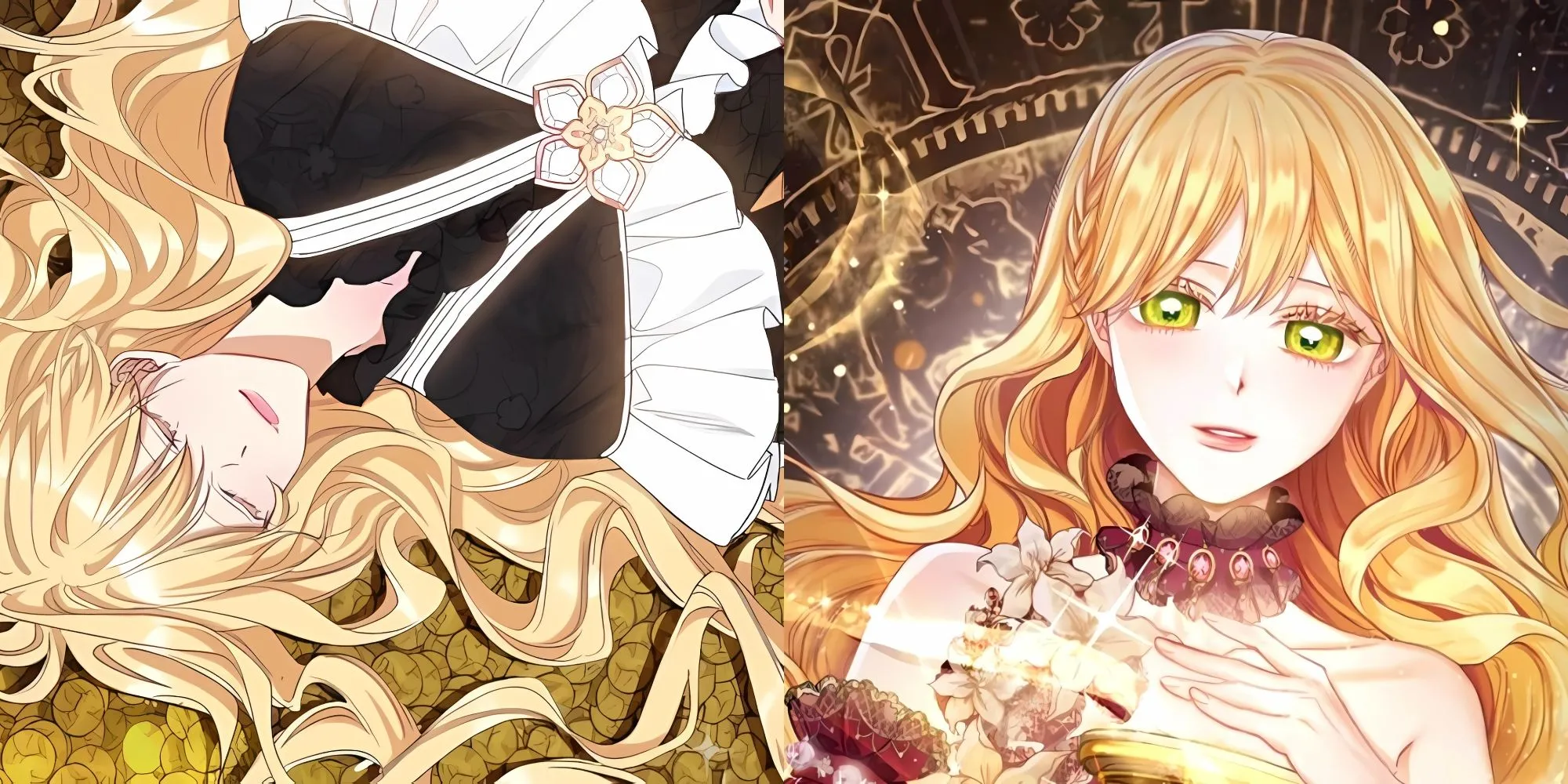 Bìa manhwa The Villainess Turns the Hourglass với nữ chính Aria Roscente.