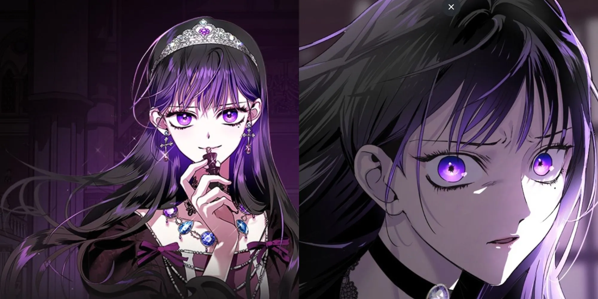 Bìa manhwa Your Throne với hình ảnh hai nữ chính Medea Solon và Psyche Callista.