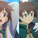 Dàn nhân vật chính hài hước của anime KonoSuba, gồm Kazuma, Aqua, Megumin và Darkness.