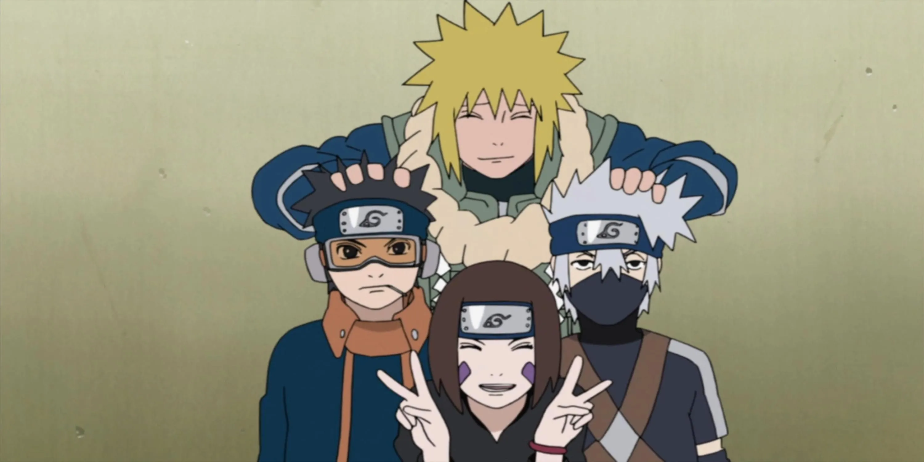 Đội Minato thời trẻ gồm Kakashi, Obito và Rin trong arc Kakashi Gaiden của Naruto Shippuden
