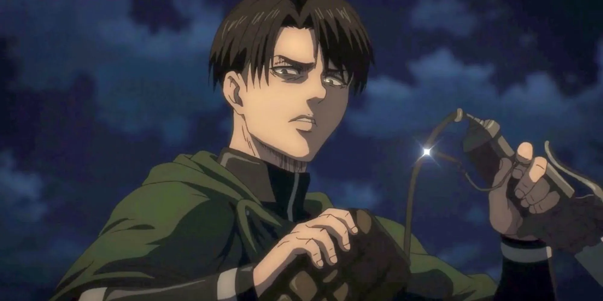 Đội trưởng Levi Ackerman sử dụng Bộ Cơ Động Lập Thể trong anime Attack on Titan