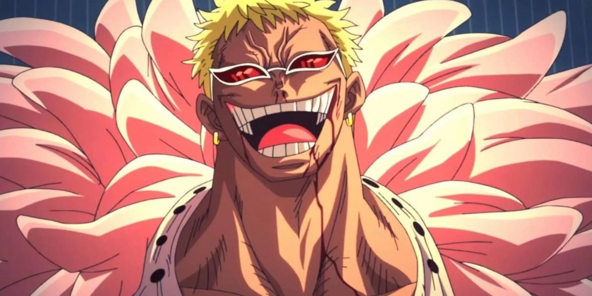 Donquixote Doflamingo, 'Thiên Dạ Xoa', với nụ cười điệu đà và chiếc kính râm đặc trưng, biểu tượng của sự hỗn loạn