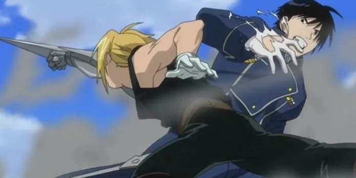 Edward Elric và Roy Mustang tranh cãi, thể hiện mối quan hệ mentor-đối thủ