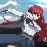 Erza Scarlet trong bộ giáp và cầm kiếm đặc trưng từ bộ anime Fairy Tail
