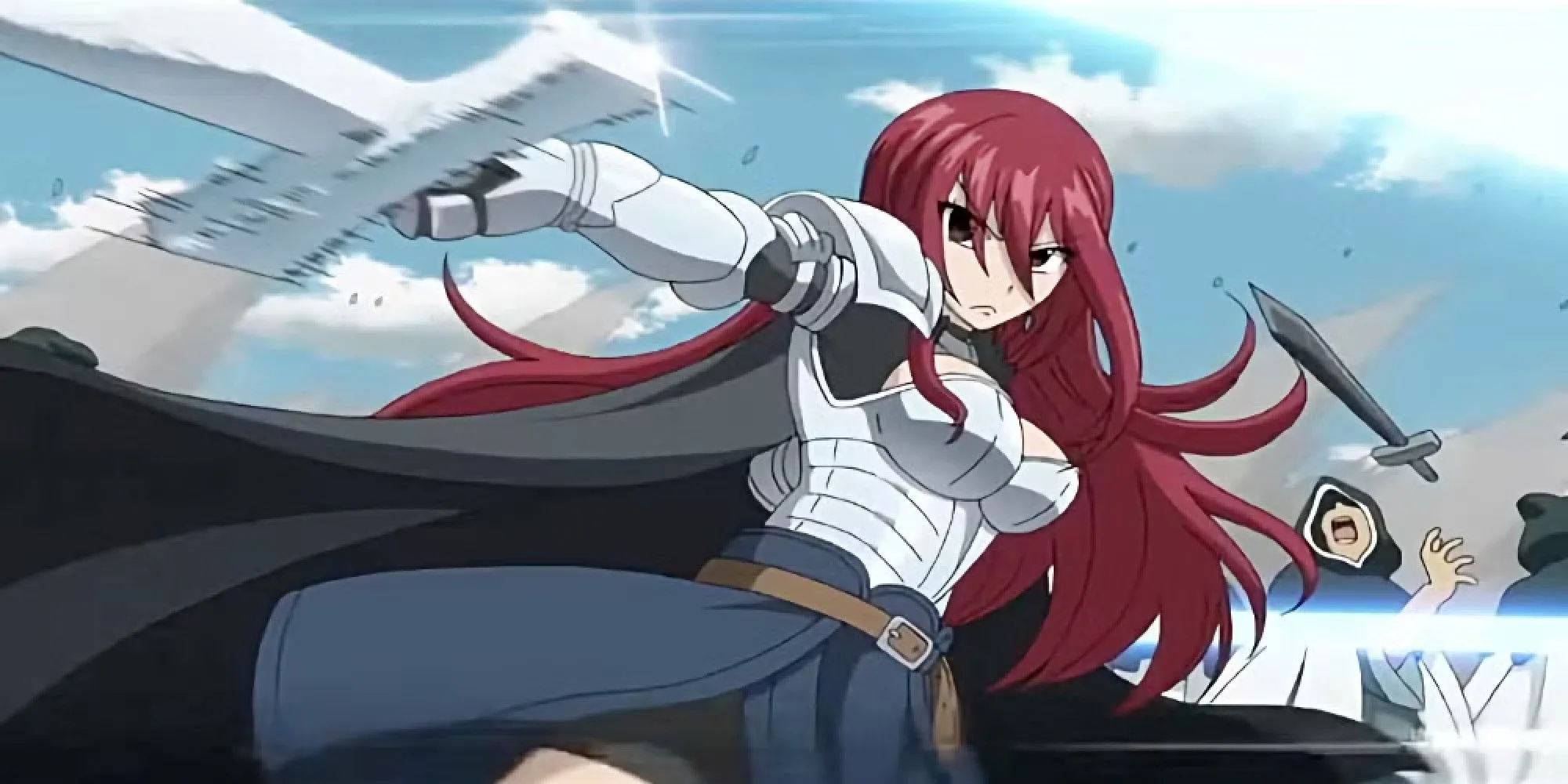 Erza Scarlet trong bộ giáp và cầm kiếm đặc trưng từ bộ anime Fairy Tail
