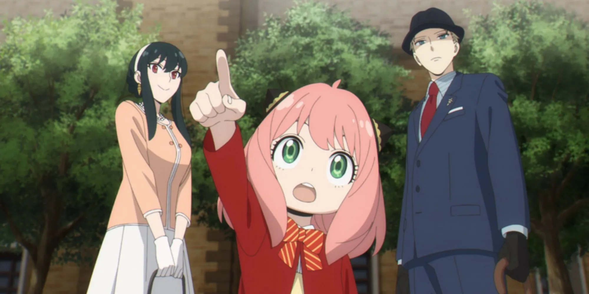 Gia đình Forger (Loid, Yor, Anya) cùng Bond trong poster anime Spy x Family