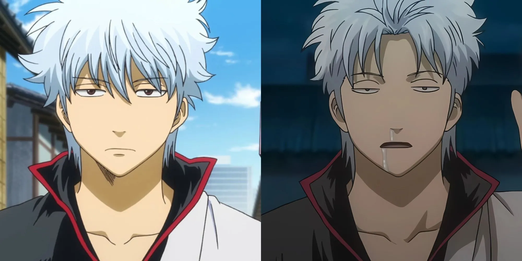 Gintoki Sakata từ Gintama với mái tóc bạc và thanh kiếm gỗ Bokuto quen thuộc