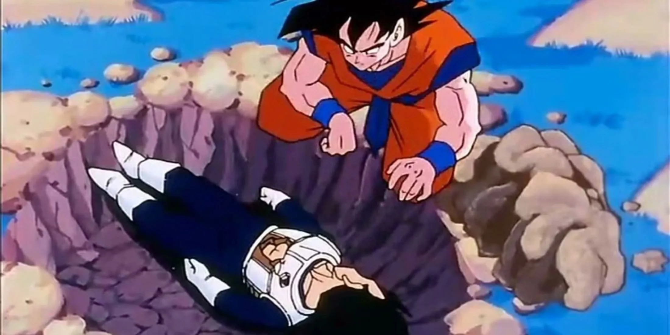 Goku đặt Vegeta xuống huyệt mộ trên hành tinh Namek sau trận chiến với Frieza trong Dragon Ball Z