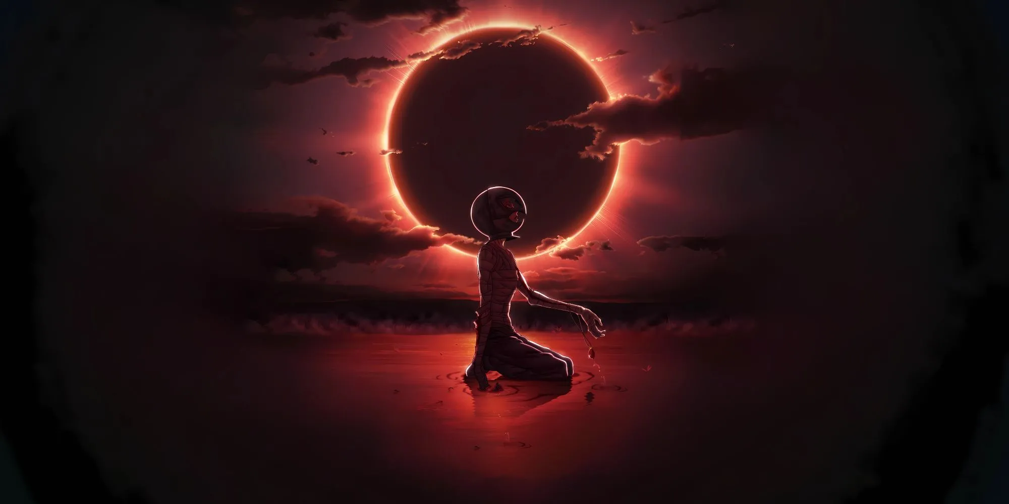 Griffith, sau khi hiến tế Đoàn diều hâu, trong hình dạng Femto tại Lễ tế Nguyệt thực (Berserk).