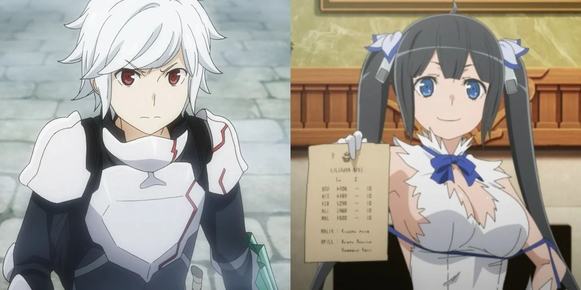 Hestia cập nhật chỉ số (Falna) lên lưng của Bell Cranel trong anime DanMachi
