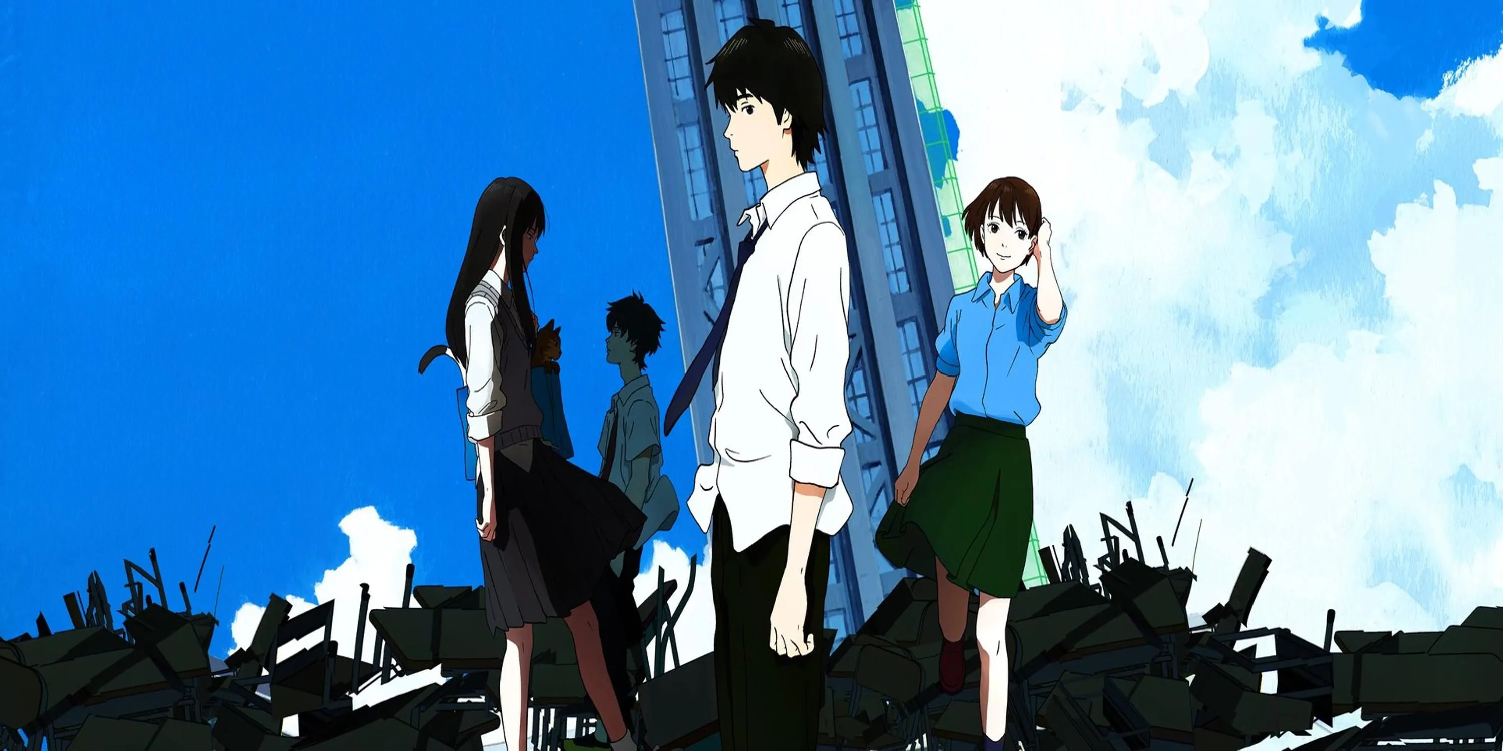 Hình ảnh các học sinh trong không gian siêu thực của anime Sonny Boy
