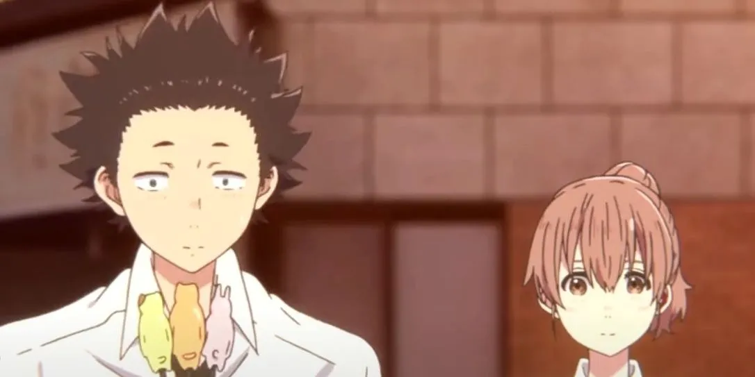 Hình ảnh chính thức của phim điện ảnh anime A Silent Voice (Koe no Katachi) với nhân vật Shouya Ishida và Shouko Nishimiya.