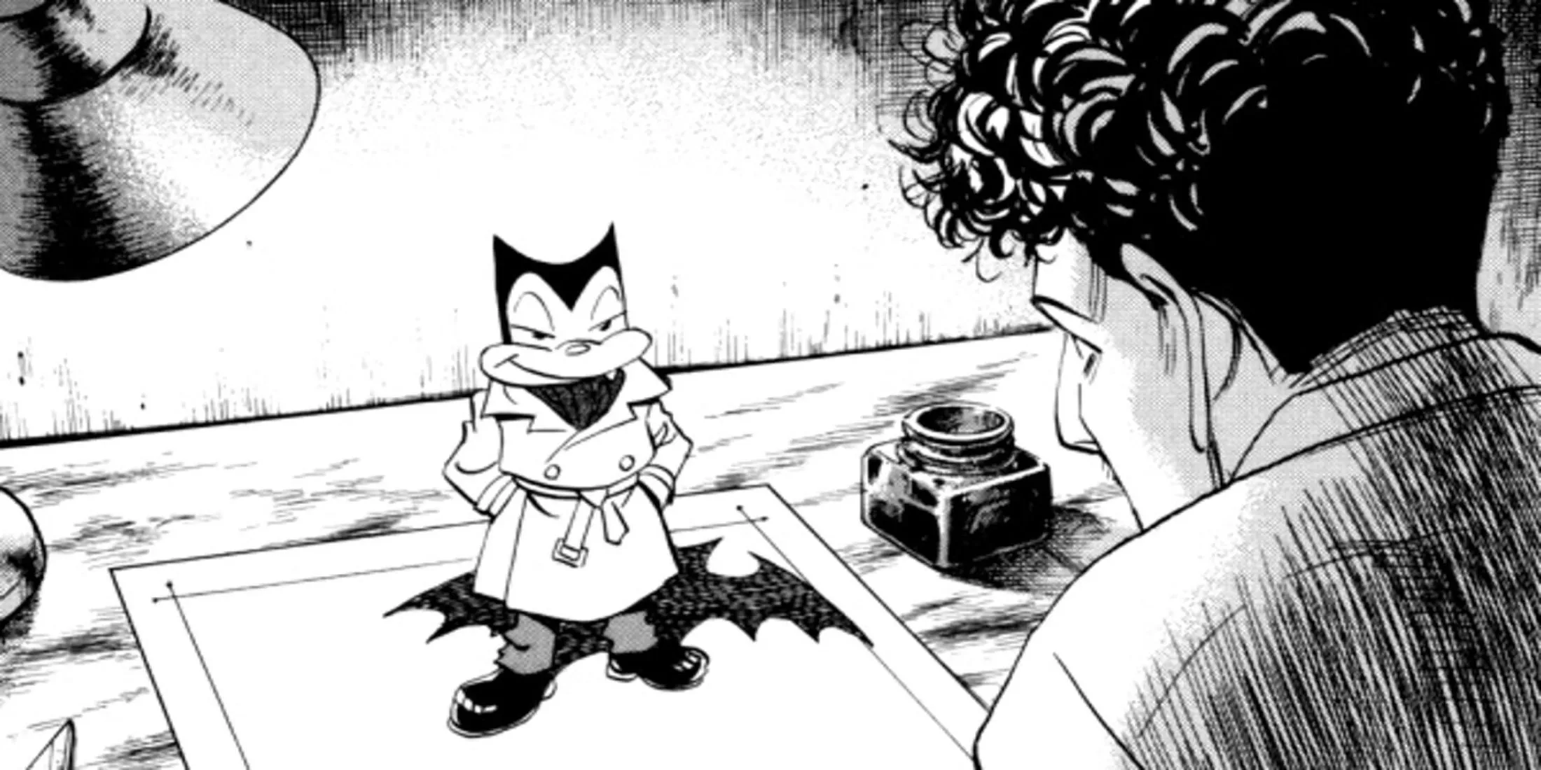 Hình ảnh con dơi Billy Bat và nhân vật Kevin Yamagata từ manga Billy Bat, một tác phẩm bí ẩn siêu nhiên của Naoki Urasawa