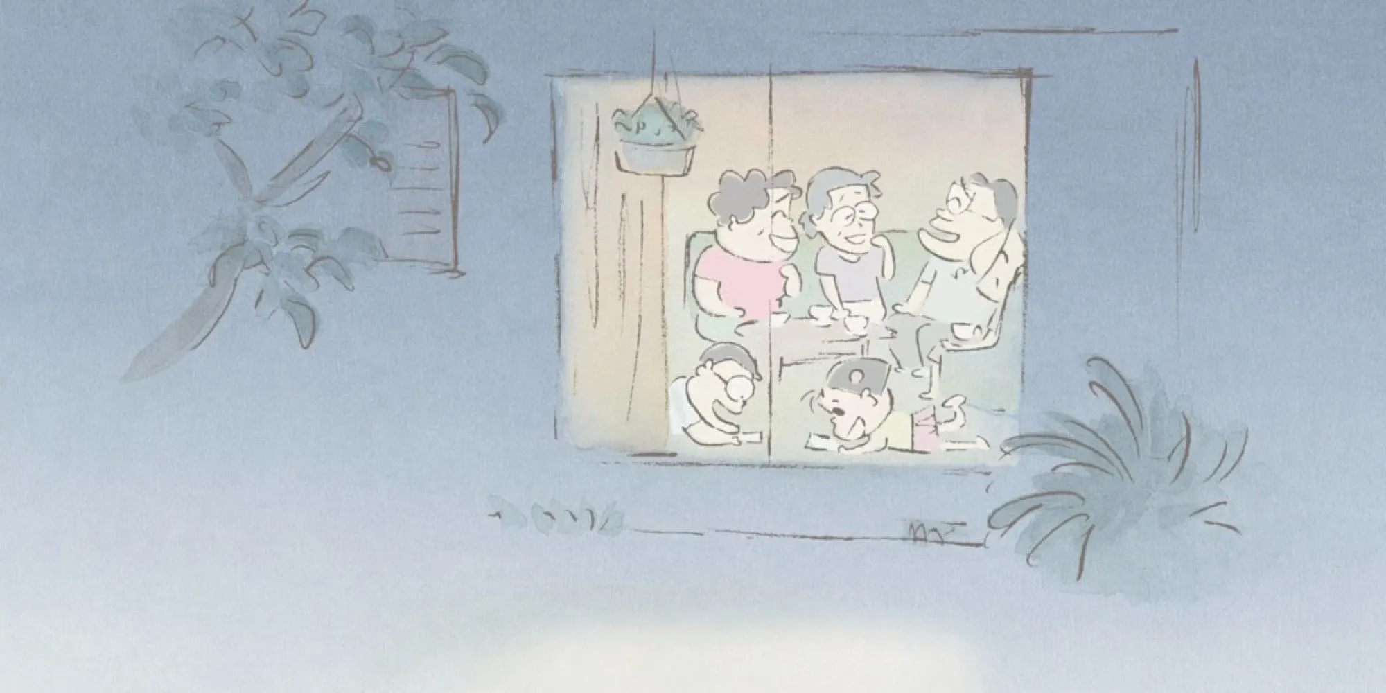 Hình ảnh gia đình Yamadas trong phim Gia Đình Yamadas (1999), thể hiện phong cách hoạt hình khác biệt của Ghibli