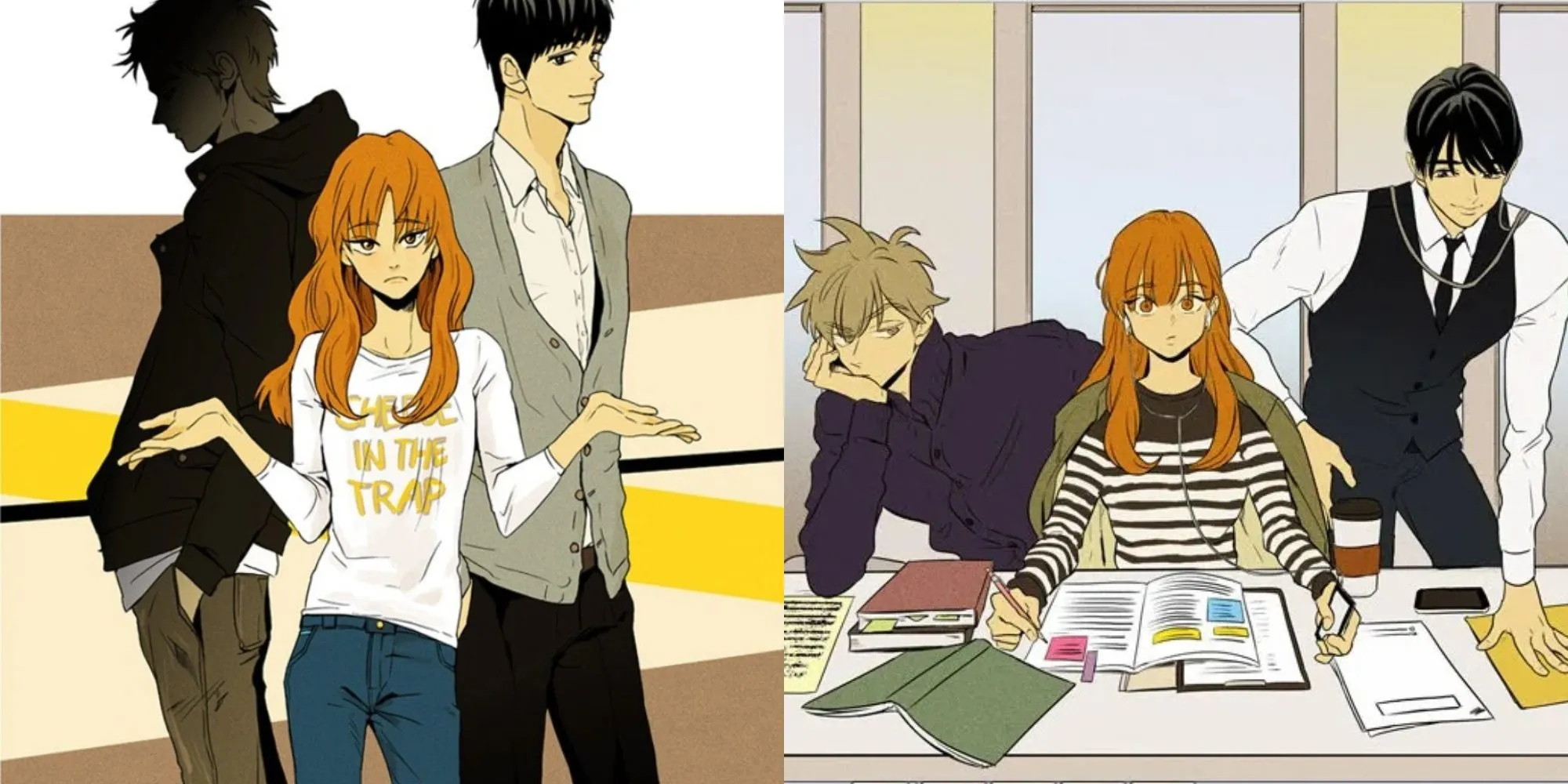 Hình ảnh Hong Seol và Yoo Jung, cặp đôi phức tạp trong bộ manhwa tâm lý romance nổi tiếng Cheese in the Trap của tác giả SoonKki, đại diện cho mối quan hệ đầy nghi hoặc và sức hút.