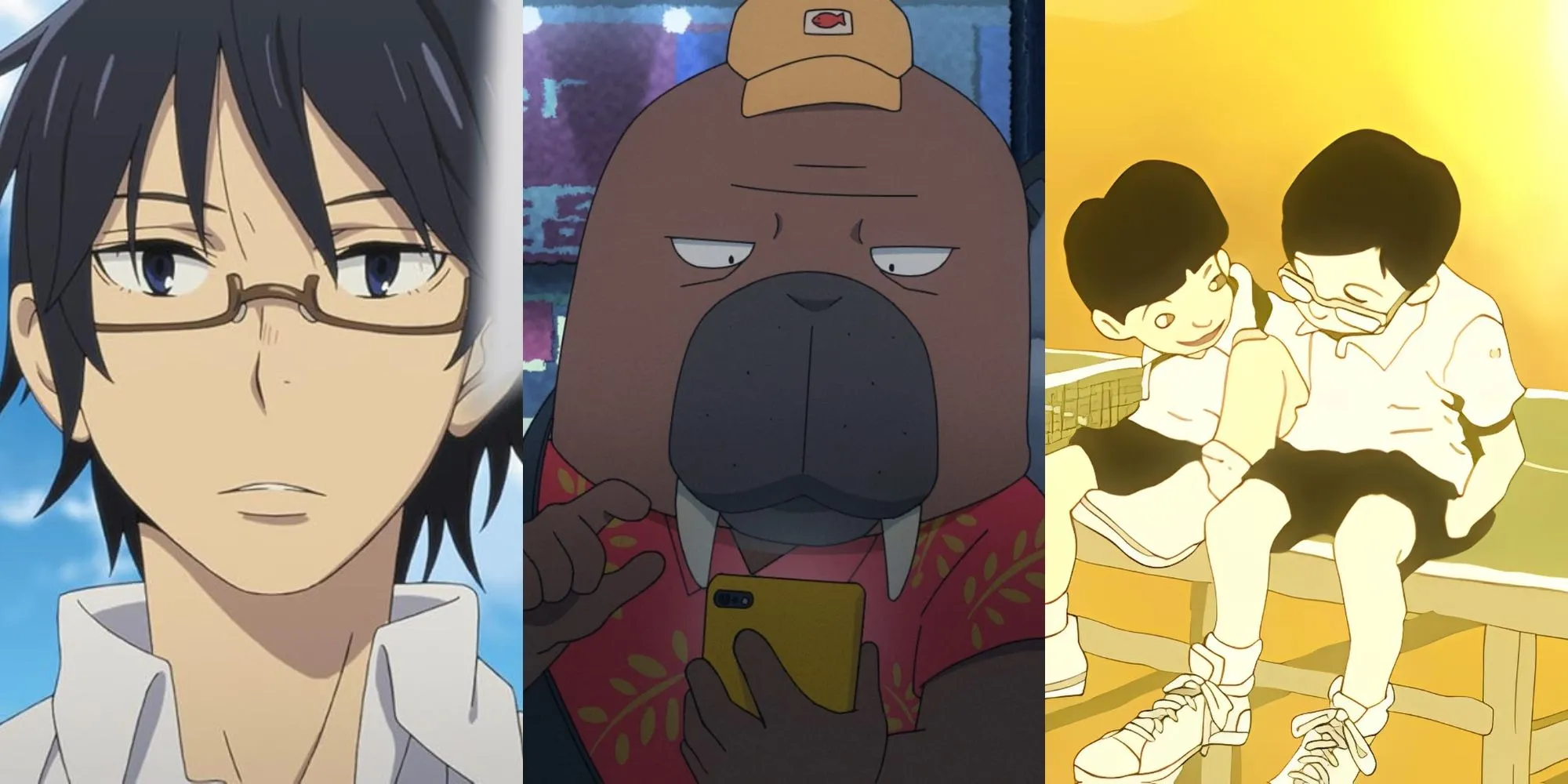 Hình ảnh minh họa các bộ anime ngắn như Erased, Odd Taxi, Ping Pong The Animation