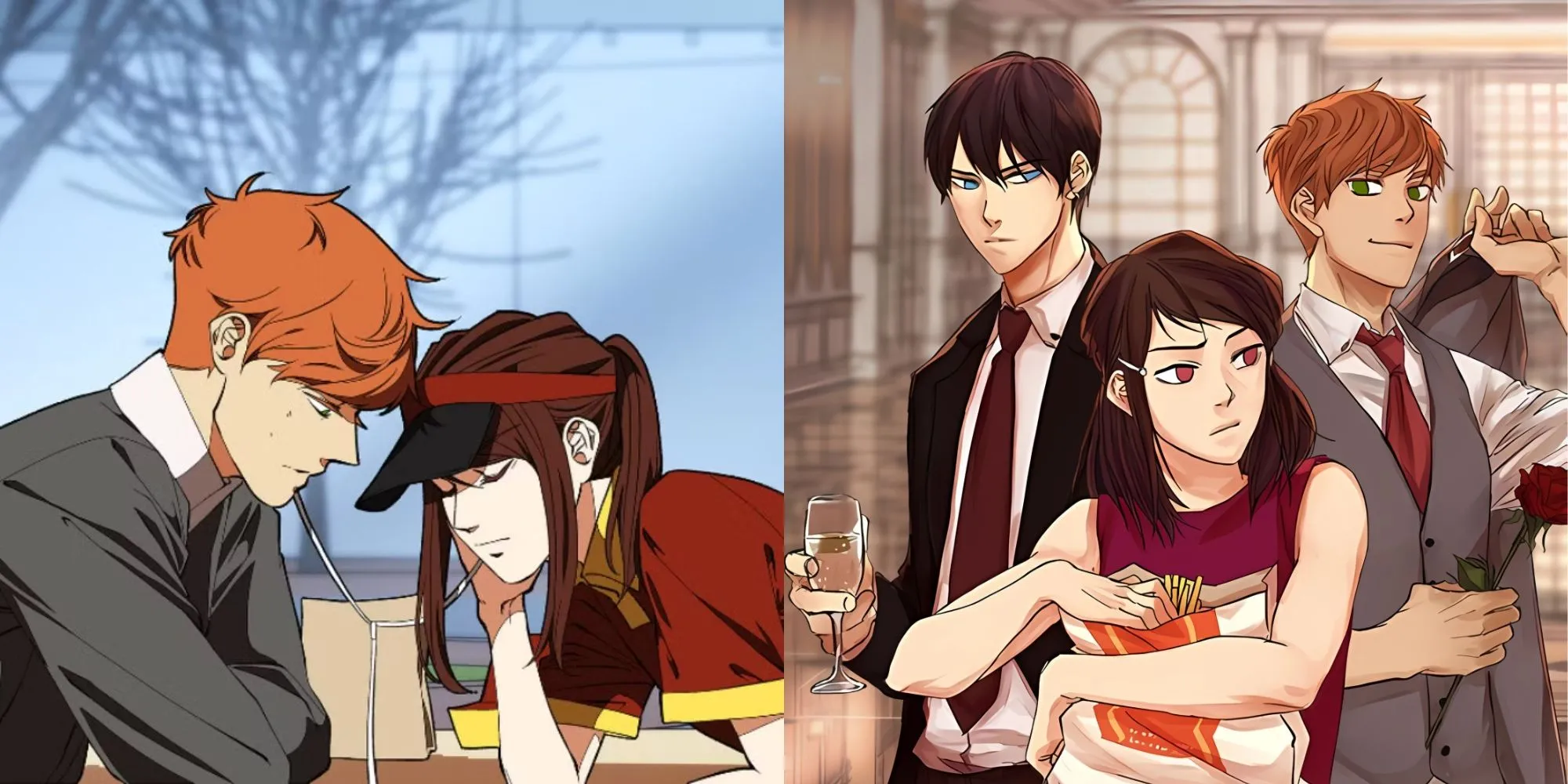 Hình ảnh nhân vật Shin-ae Yoo cùng hai anh em Yeong-gi và Kousuke, bộ ba chính trong bộ manhwa slice-of-life romance I Love Yoo của Quimchee, thể hiện mối quan hệ phức tạp và gần gũi.
