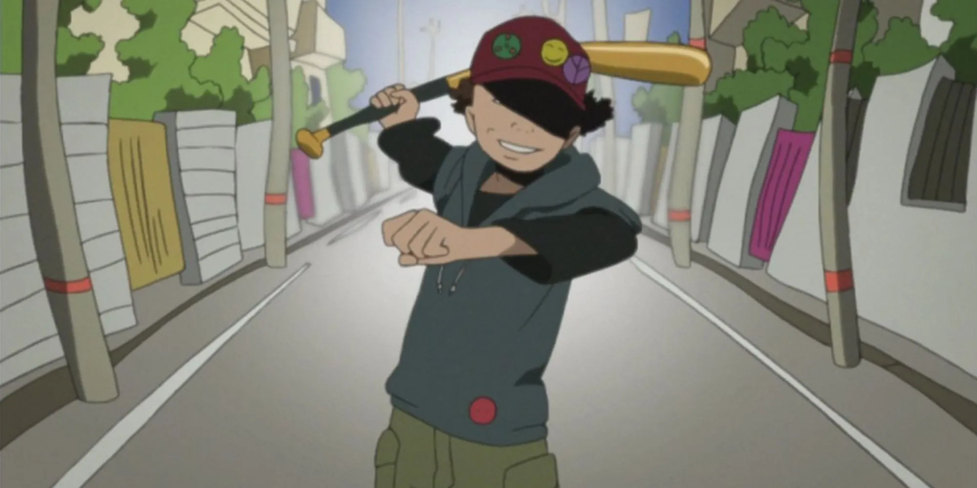 Hình ảnh nhân vật Shonen Bat, biểu tượng của nỗi sợ hãi lan tràn trong Paranoia Agent