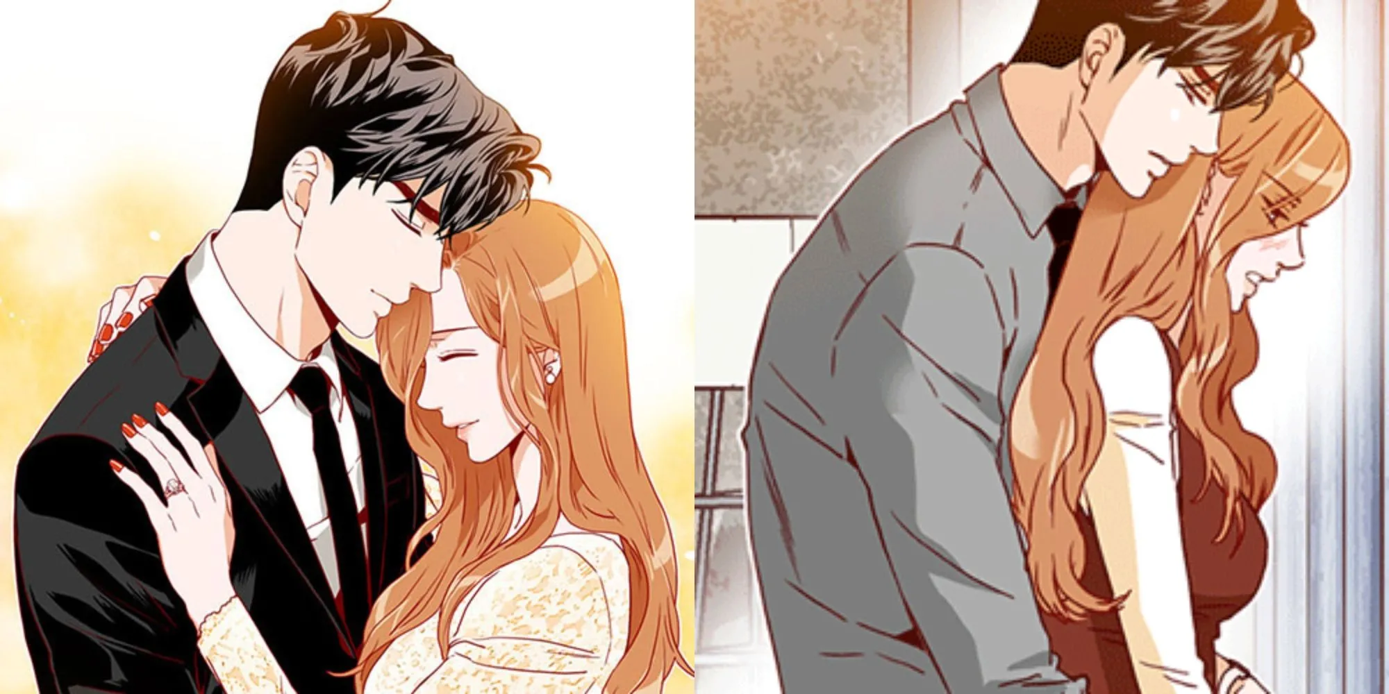 Hình ảnh Phó Chủ tịch Lee Young-jun và Thư ký Kim Mi-so, hai nhân vật chính trong bộ manhwa romance công sở nổi tiếng What’s Wrong with Secretary Kim?, thể hiện sự đối lập tính cách.