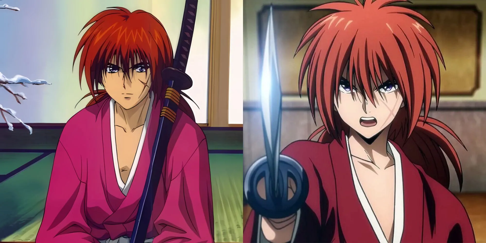 Hitokiri Battousai (Kenshin thời sát thủ) với ánh mắt lạnh lùng trong Rurouni Kenshin: Trust &amp; Betrayal OVA