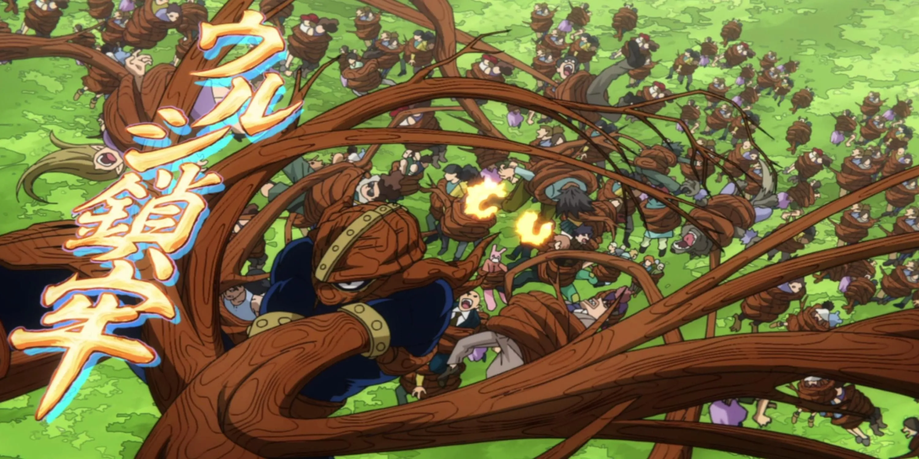 Kamui Woods, anh hùng dùng quirk Arbor, trong tư thế chiến đấu