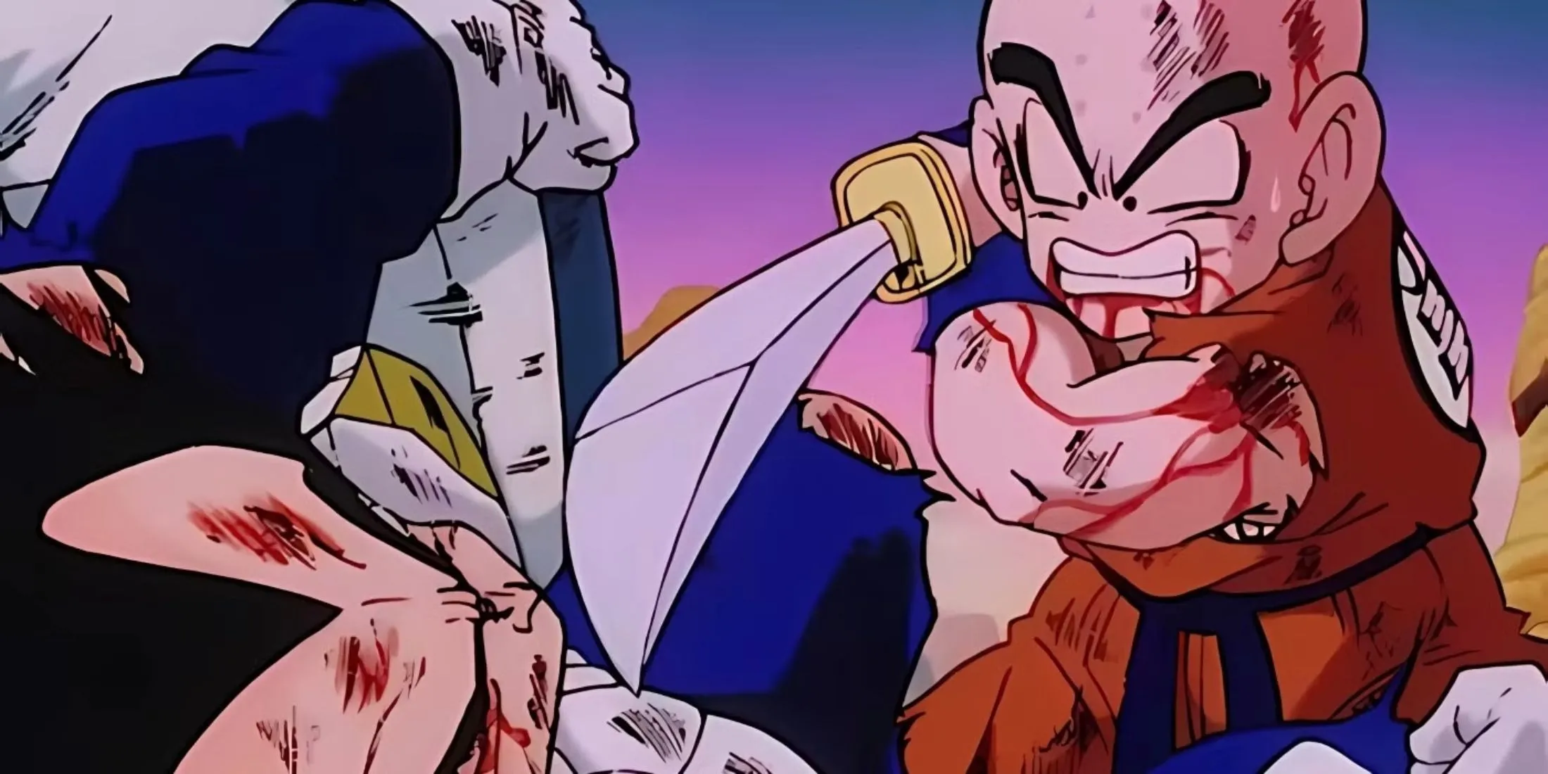 Krillin ngần ngại khi Goku cầu xin tha mạng cho Vegeta trên hành tinh Trái Đất trong Dragon Ball Z