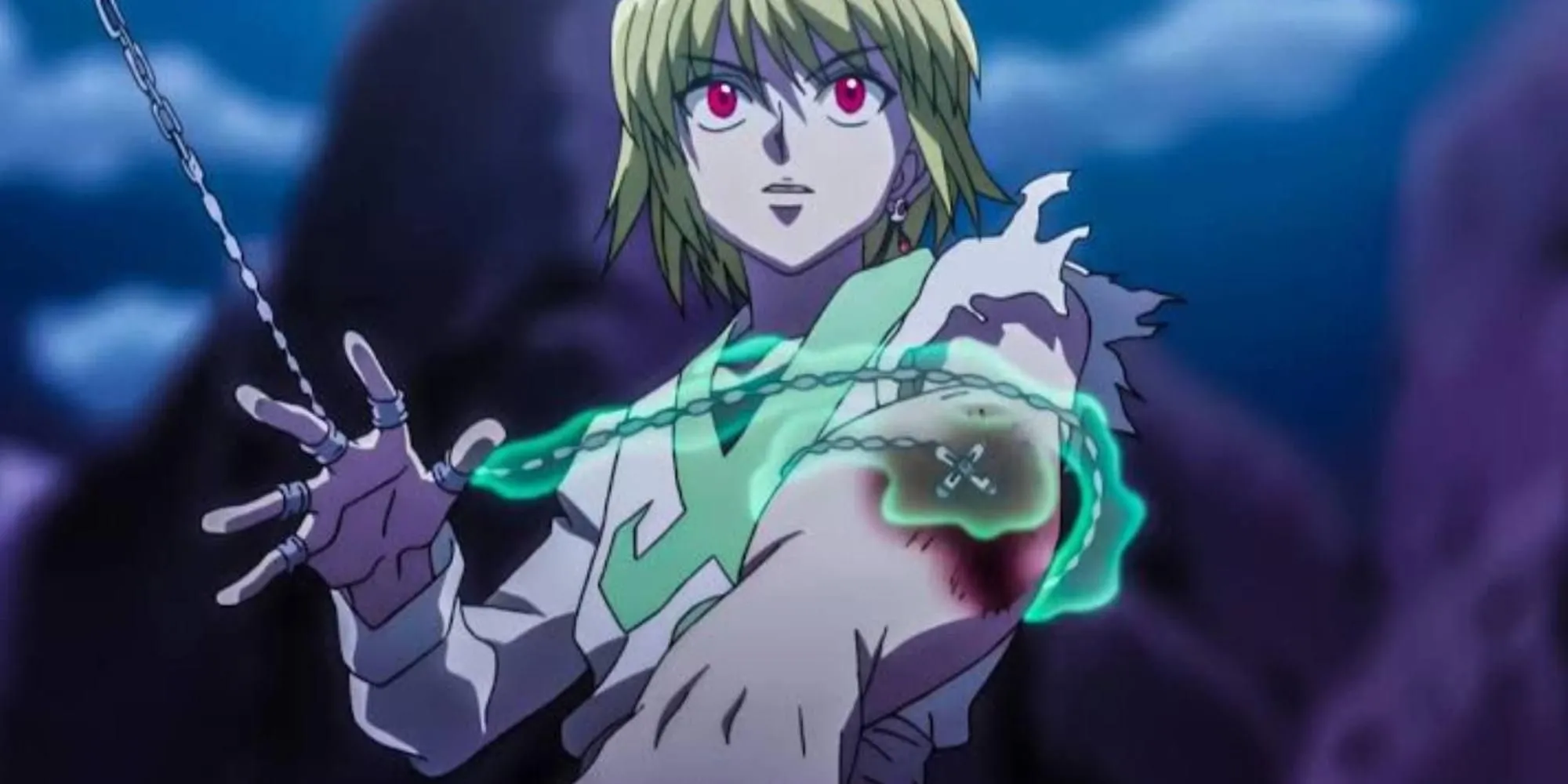 Kurapika từ Hunter x Hunter, biểu lộ sự quyết tâm và ám ảnh.