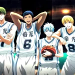 Kuroko trong đồng phục đội Teiko cùng các thành viên Thế Hệ Kỳ Tích thời trung học