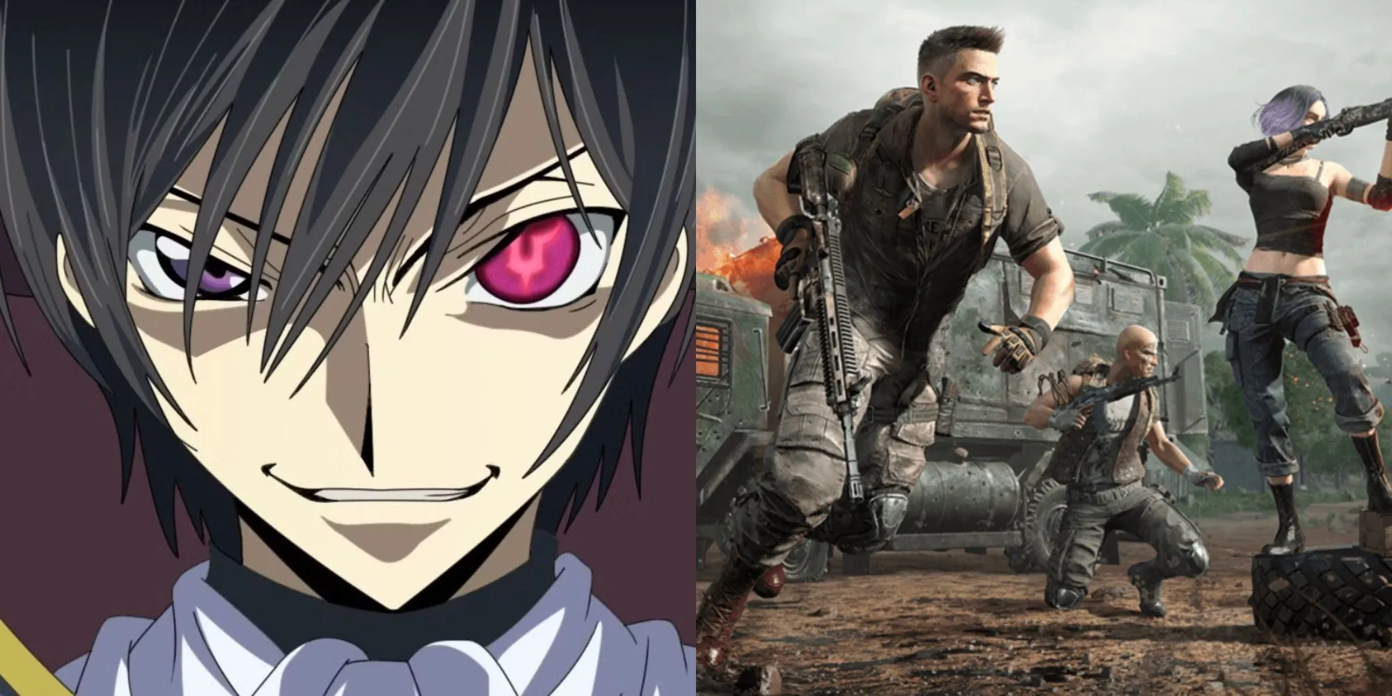 Lelouch Lamperouge với Geass trên nền PUBG, liên quan tên game Zero Requiem