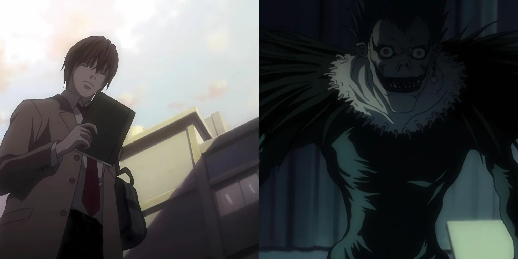 Light Yagami cầm Death Note và Ryuk xuất hiện trong tập mở đầu của Death Note
