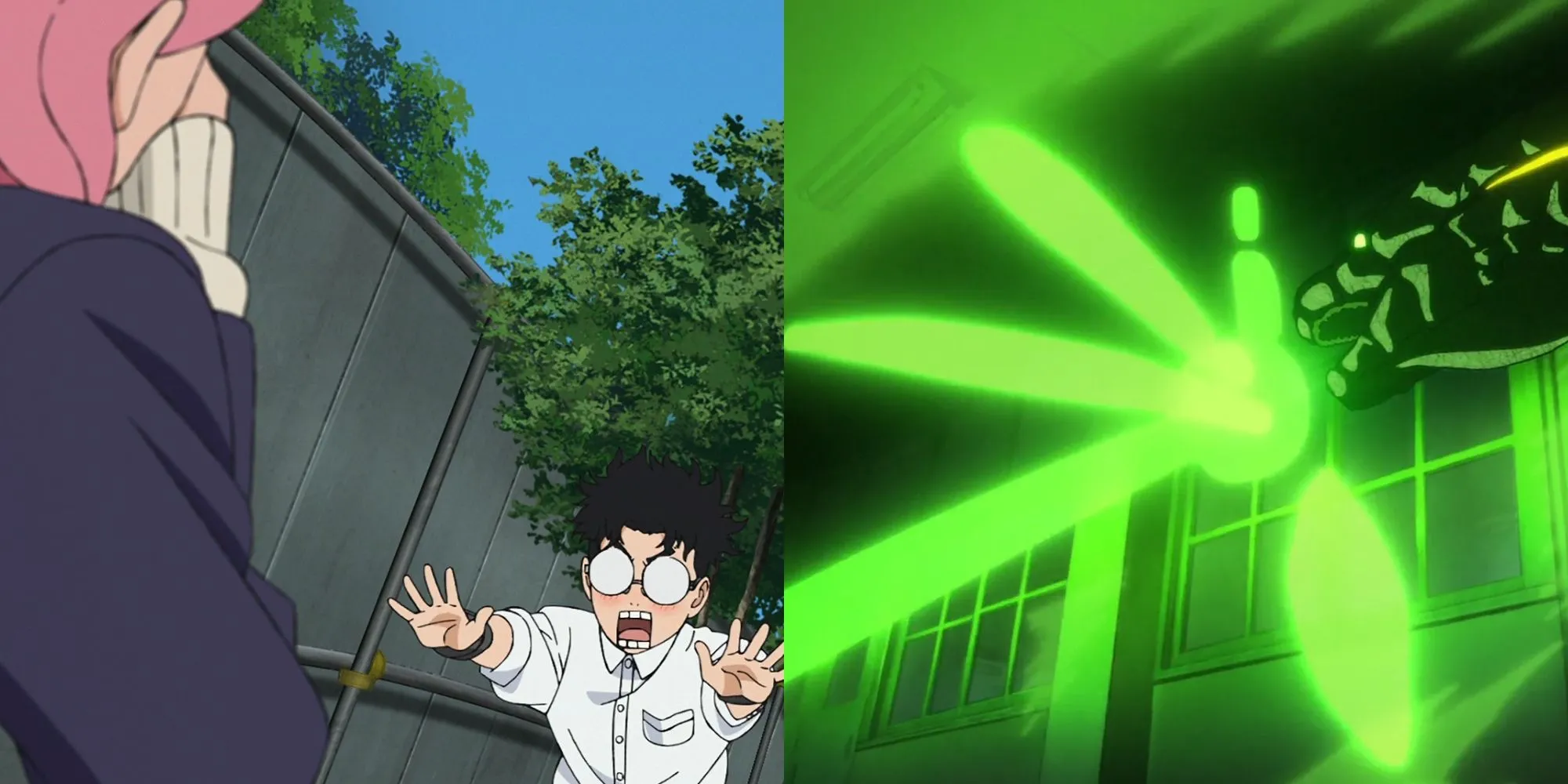 Mô tả: Cảnh Momo Ayase và Ken Okarun Takakura cùng Aira Shiratori, có thể là trong bối cảnh trường học hoặc không gian khác thường, thể hiện mối quan hệ hoặc tình huống lãng mạn/hài hước.