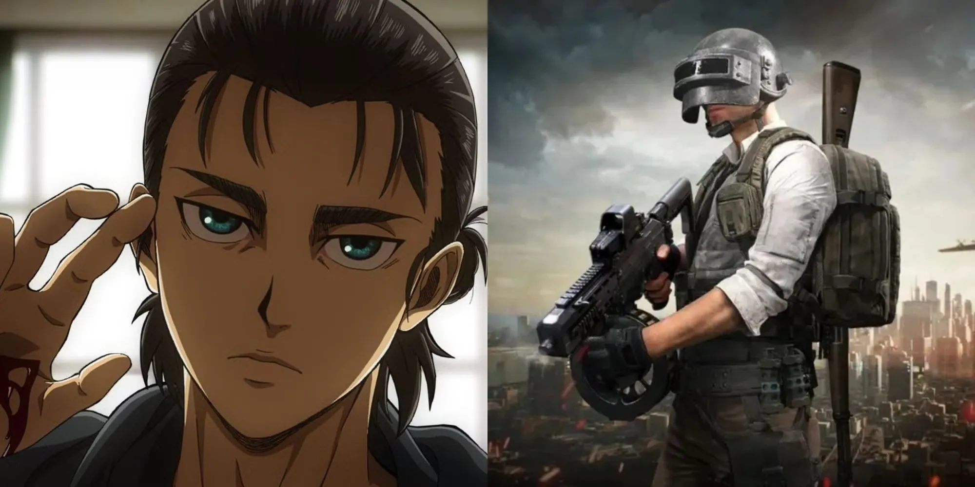 Nhân vật Attack on Titan sử dụng thiết bị cơ động 3D trong bối cảnh game PUBG