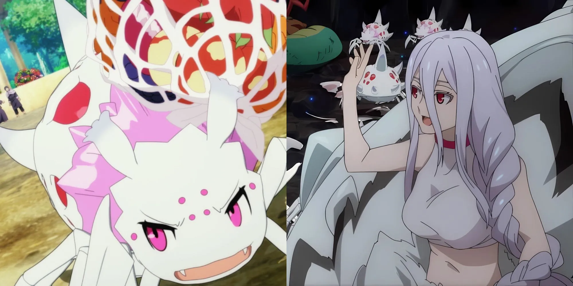 Nhân vật chính Kumoko (nhện) kiểm tra màn hình chỉ số phức tạp của mình trong anime So I'm a Spider, So What?