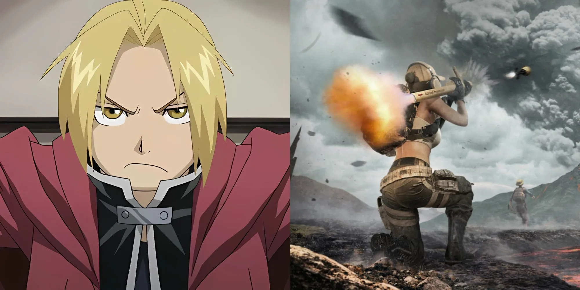 Nhân vật Fullmetal Alchemist trước cảnh game PUBG, gợi ý tên game Thuật Giả Kim