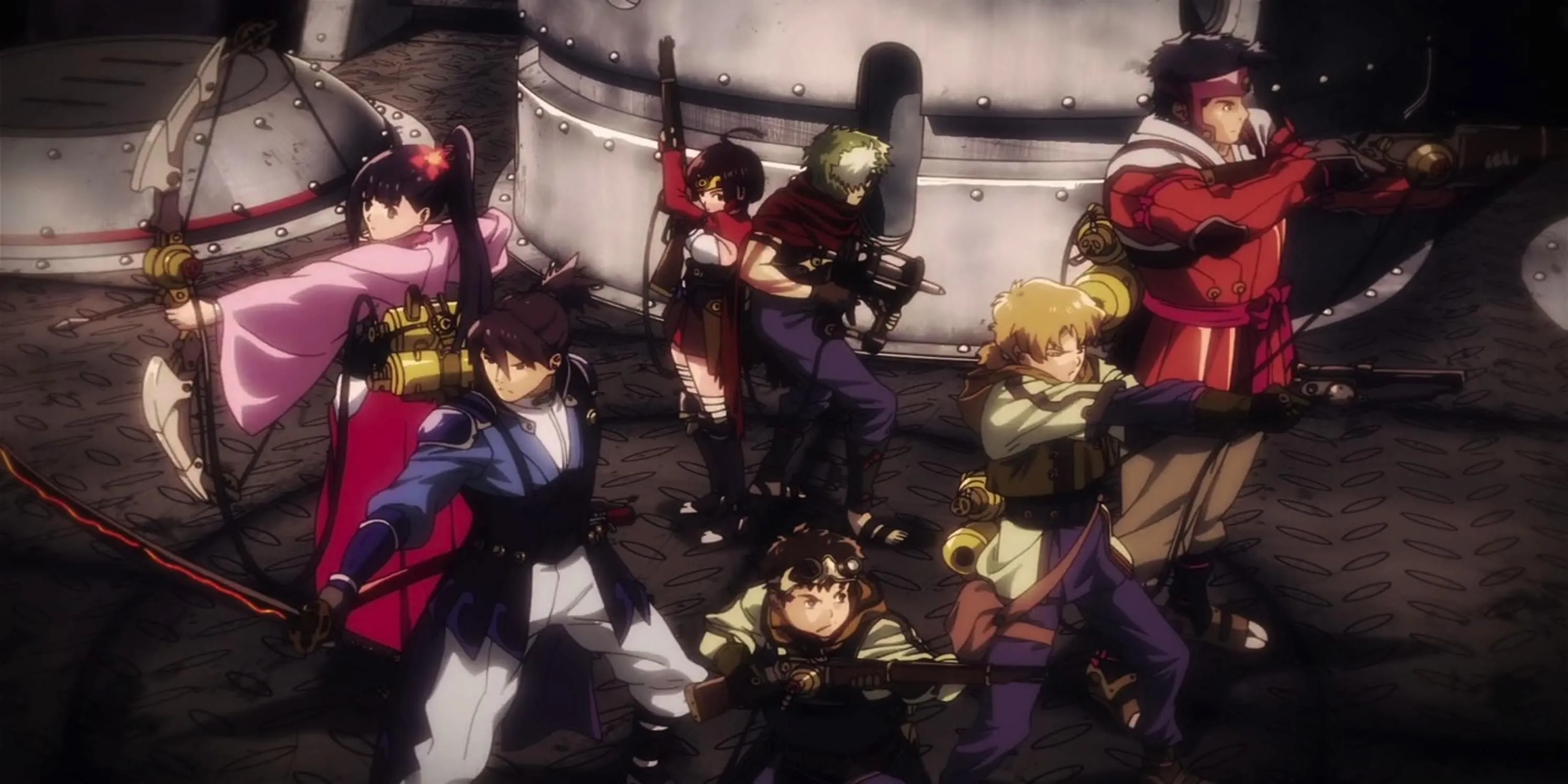Nhân vật Ikoma và Mumei chống lại Kabane trong Kabaneri of the Iron Fortress, anime hành động steam-punk