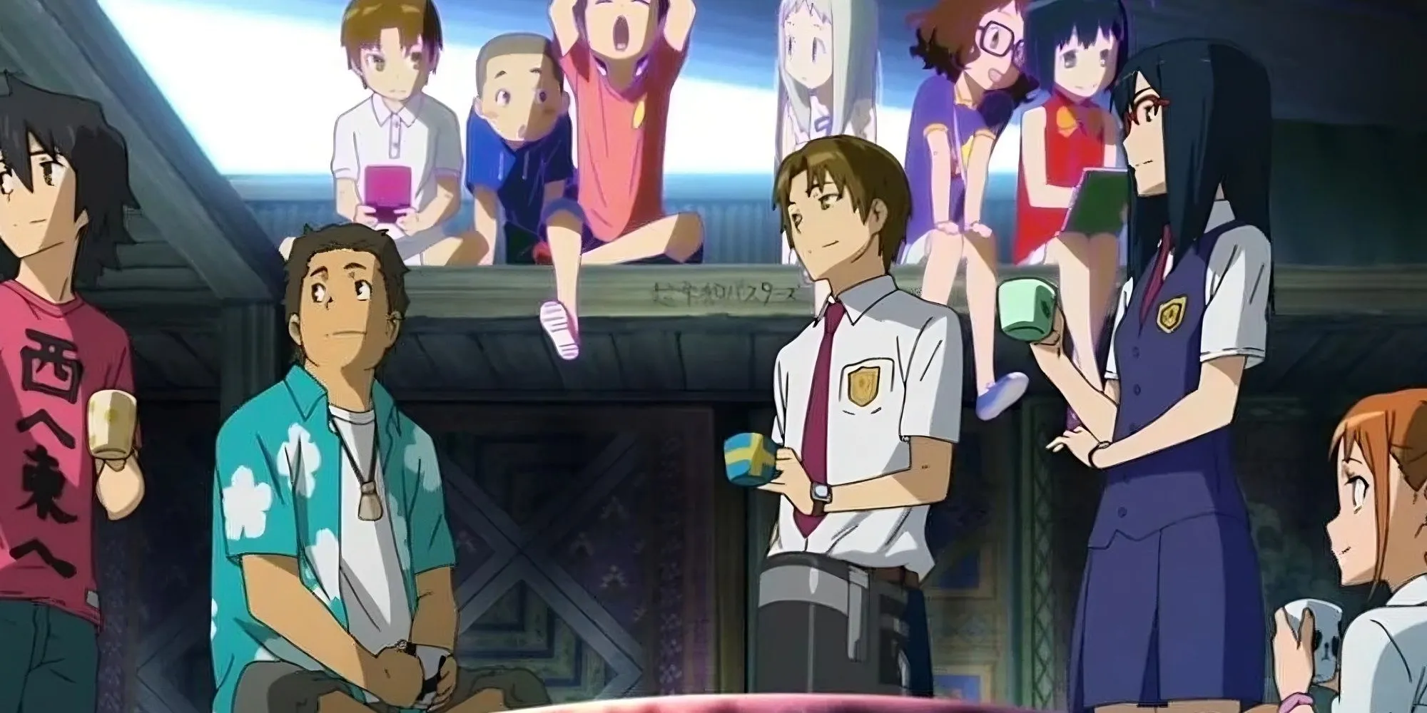 Nhóm bạn Super Peace Busters tại căn cứ bí mật của họ trong Anohana