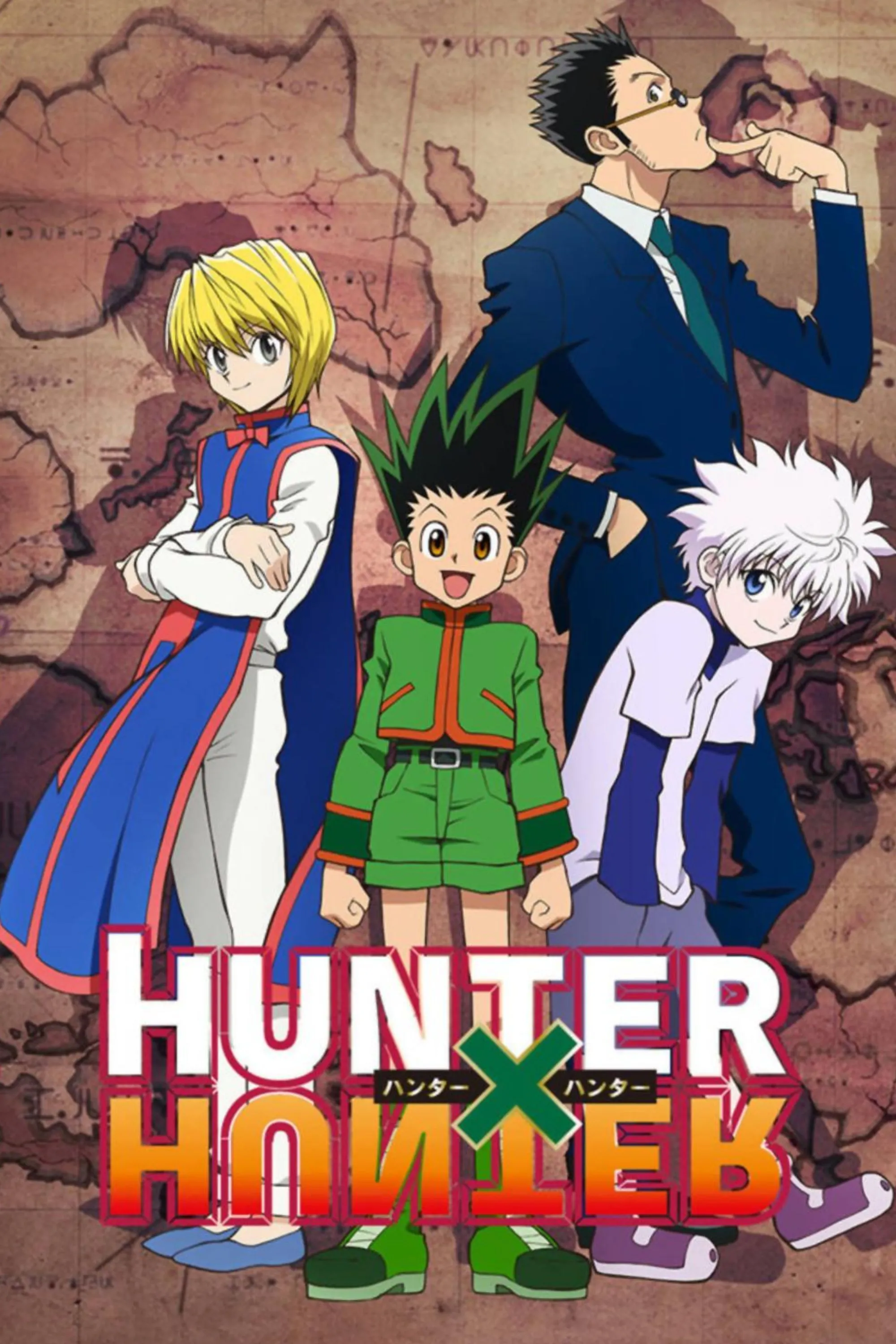 Nhóm Gon, Killua, Kurapika và Leorio trong poster anime Hunter x Hunter