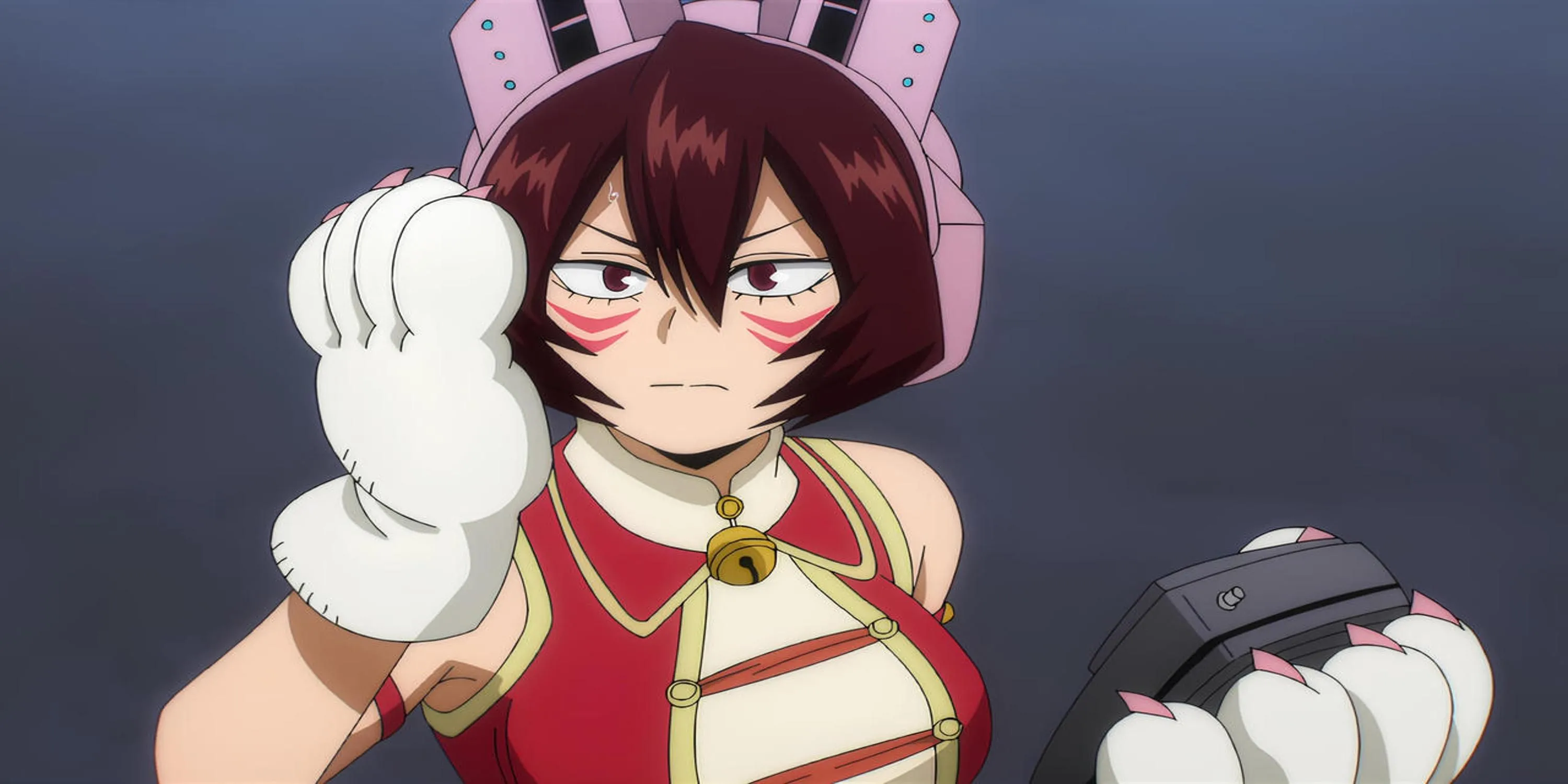 Nữ anh hùng Mandalay sử dụng Quirk Thần Giao Cách Cảm trong trận chiến ở rừng My Hero Academia.