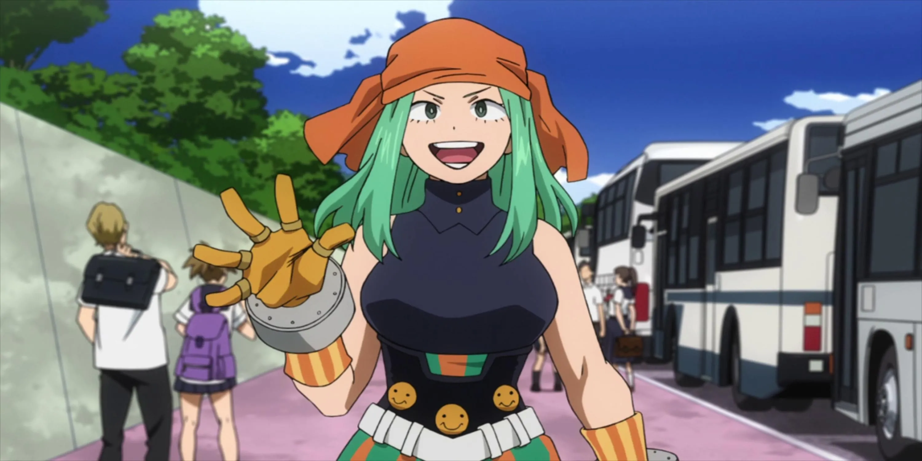 Nữ anh hùng Ms. Joke với Quirk Bùng Nổ Tiếng Cười trong My Hero Academia.