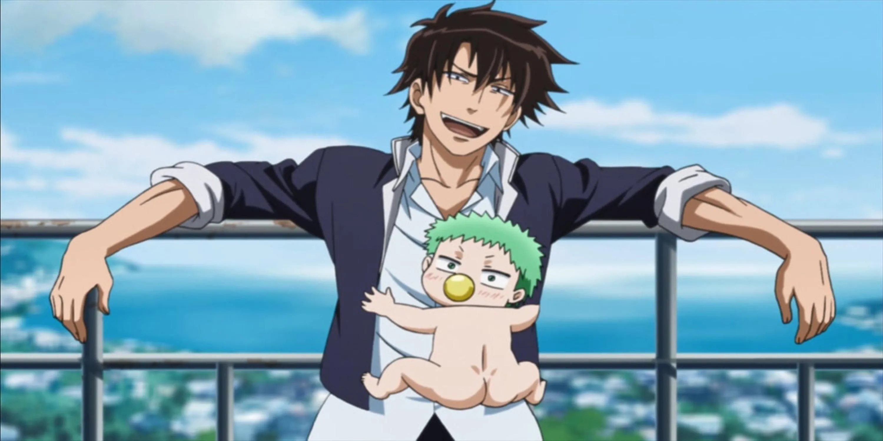 Oga Tatsumi và em bé quỷ Beelzebub trong anime Beelzebub