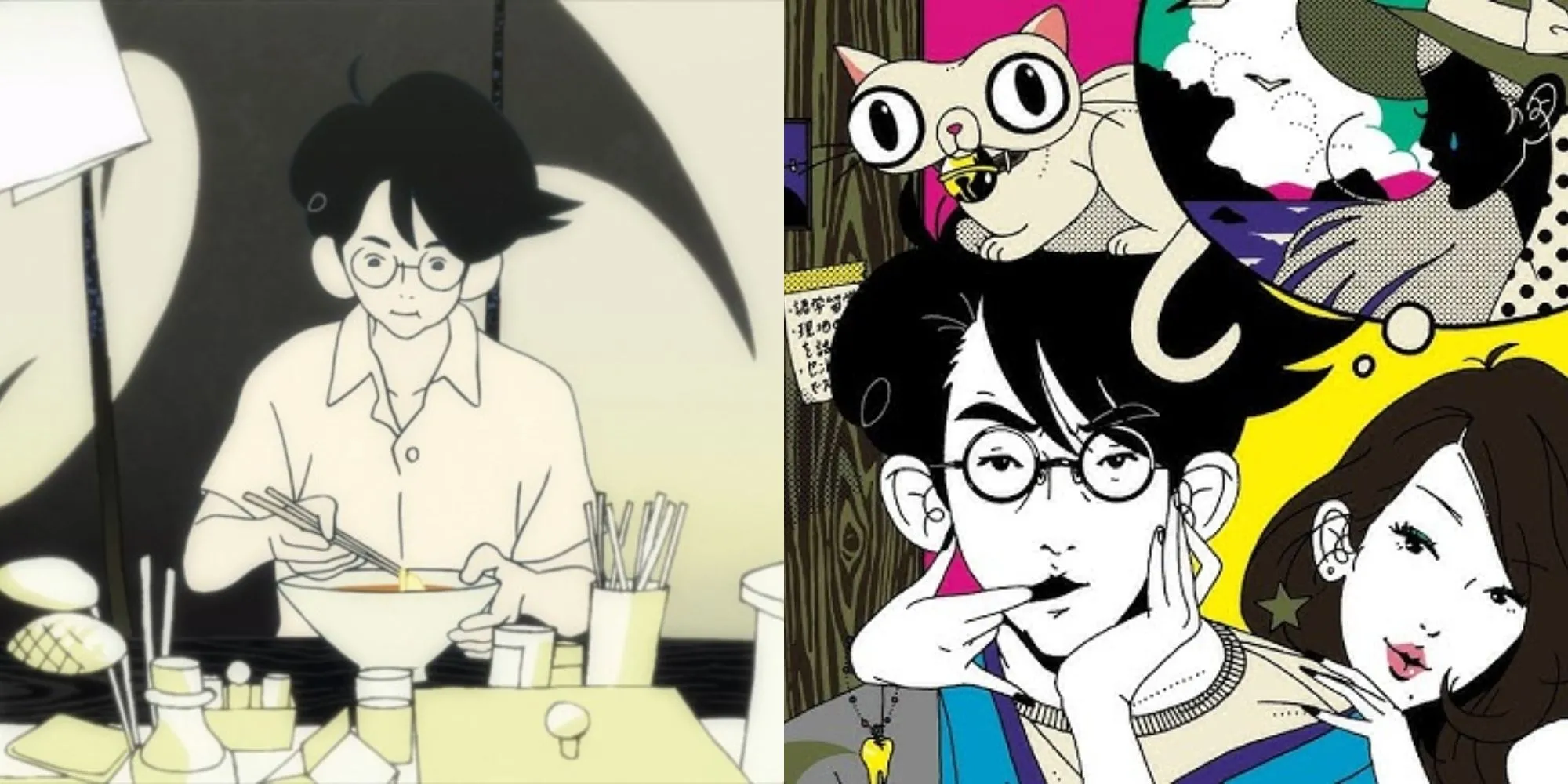 Phong cách đồ họa độc đáo của anime The Tatami Galaxy, bộ phim với cái kết giúp thoát khỏi vòng lặp hối tiếc.