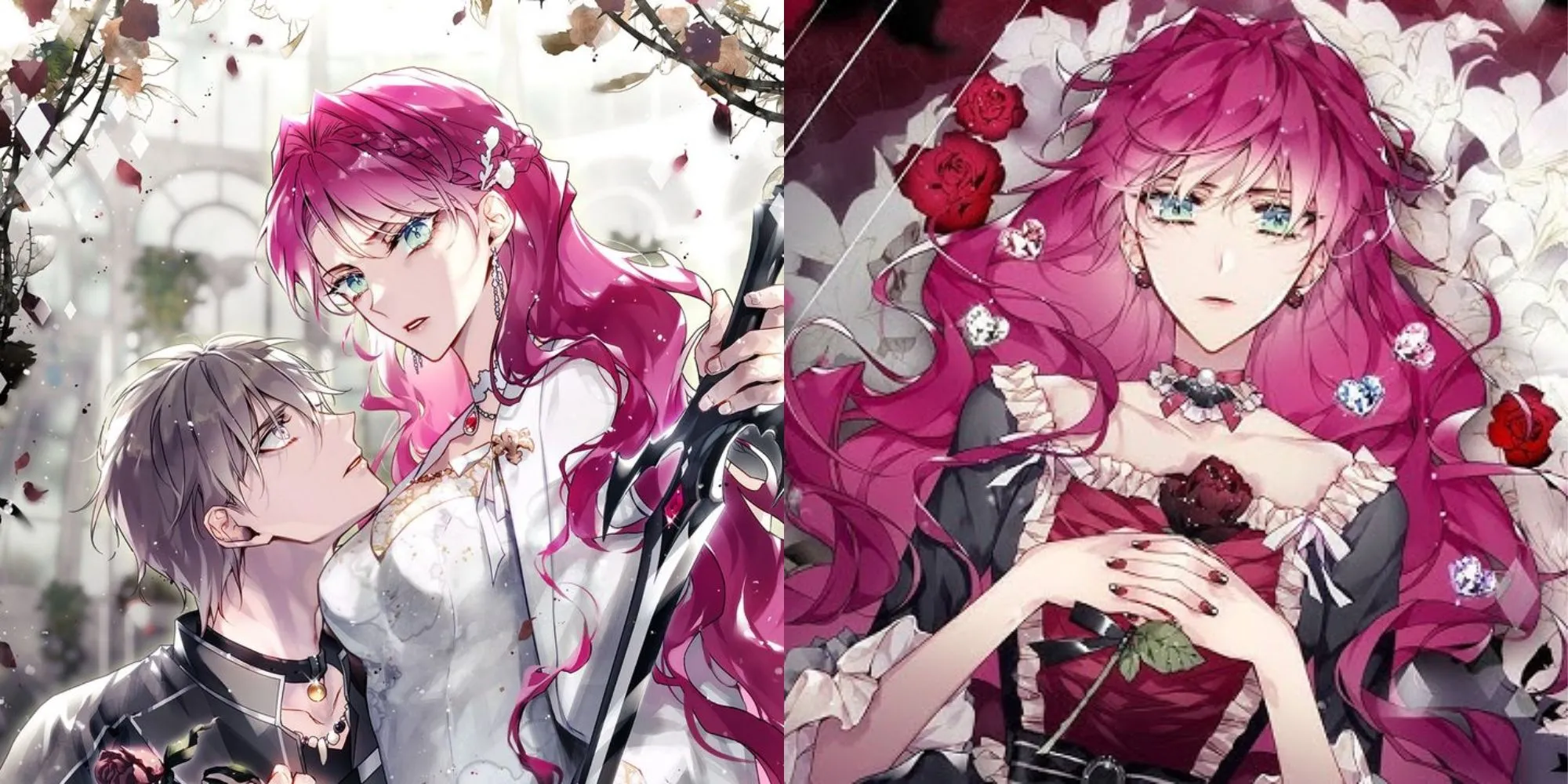 Poster manhwa Villains Are Destined to Die với hình ảnh nữ chính Penelope Eckhart.