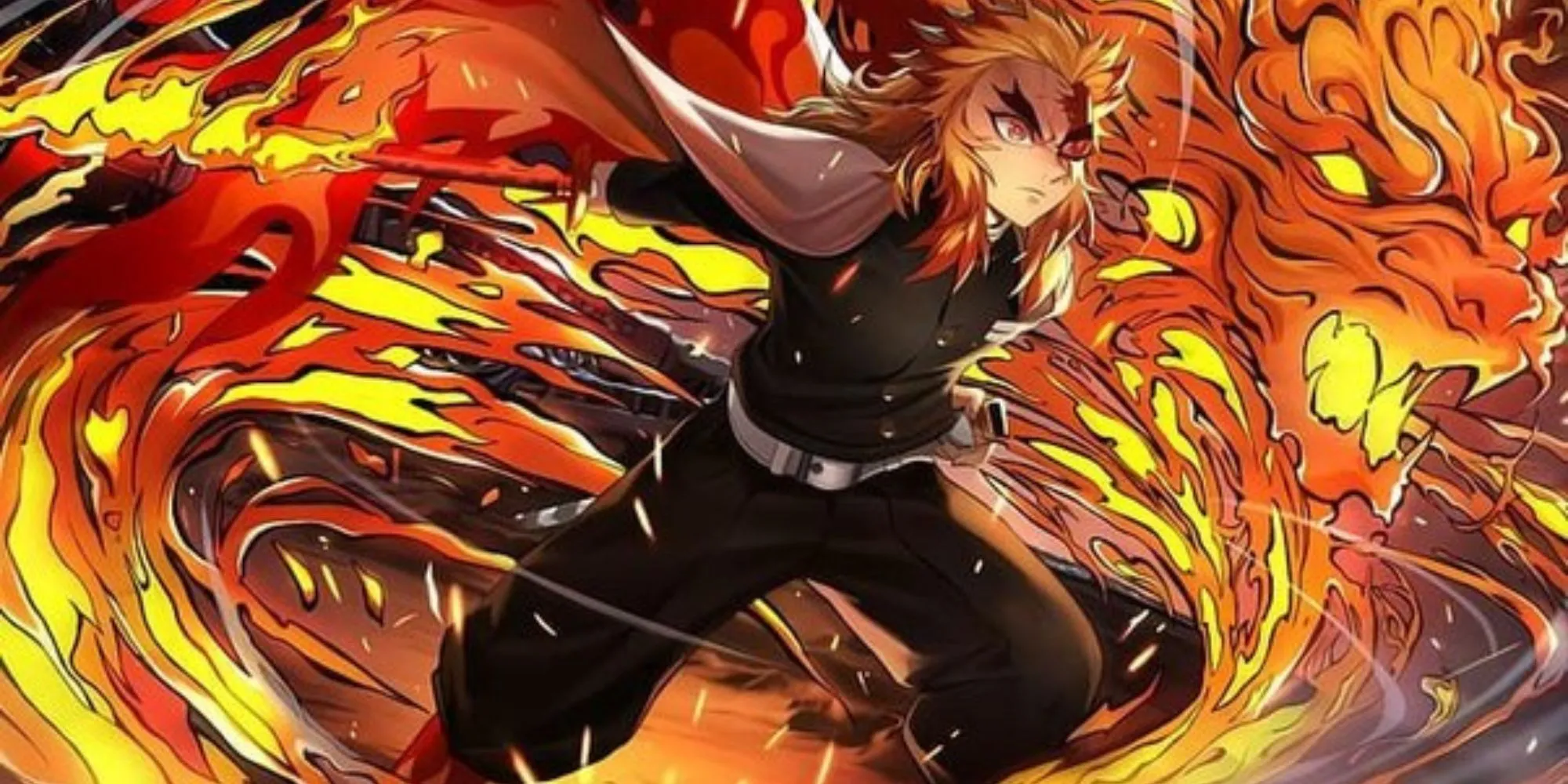 Rengoku Kyojuro với ngọn lửa rực cháy xung quanh