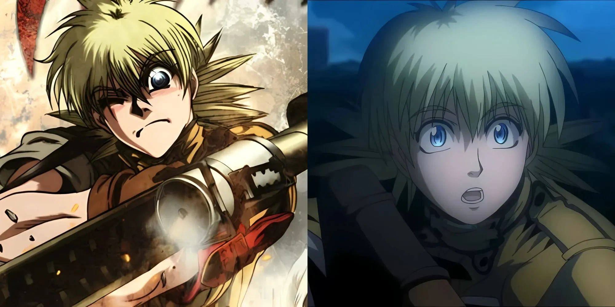 Seras Victoria trong trang phục Hellsing, cầm khẩu súng Harkonnen khổng lồ