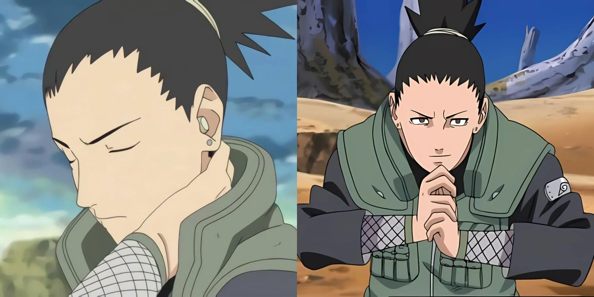 Shikamaru Nara trong trang phục ninja, có thể đang ngắm mây hoặc suy nghĩ chiến thuật