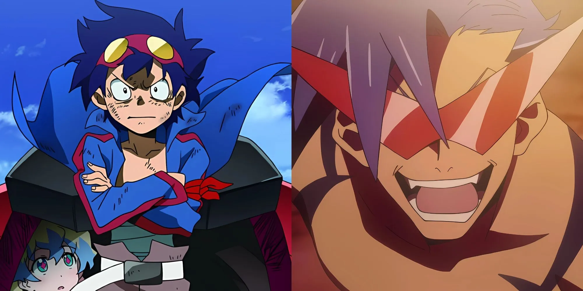 Simon và Kamina cùng robot Gurren Lagann, biểu tượng của sức mạnh ý chí và khoan xuyên bầu trời trong Tengen Toppa Gurren Lagann